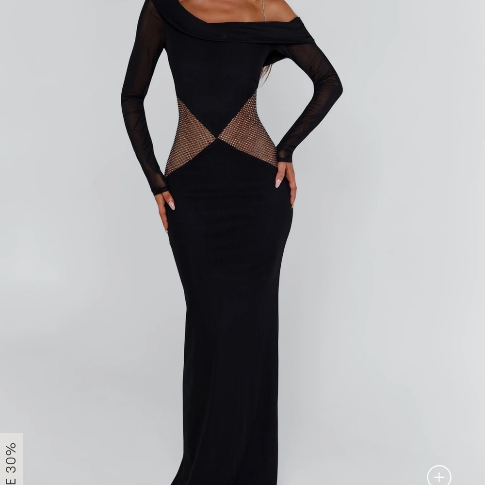 Outcast Lumina Black Mesh Rhinestone maxi dress
